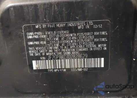 2013 Subaru Xv Crosstrek 2.0I Limited z USA, uszkodzony, nr VIN JF2GPAKC7D2828629